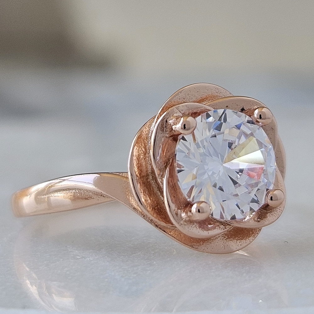 Rose Gold Flower Ring, 925 Sterling Silver with 18k Rose Gold finish